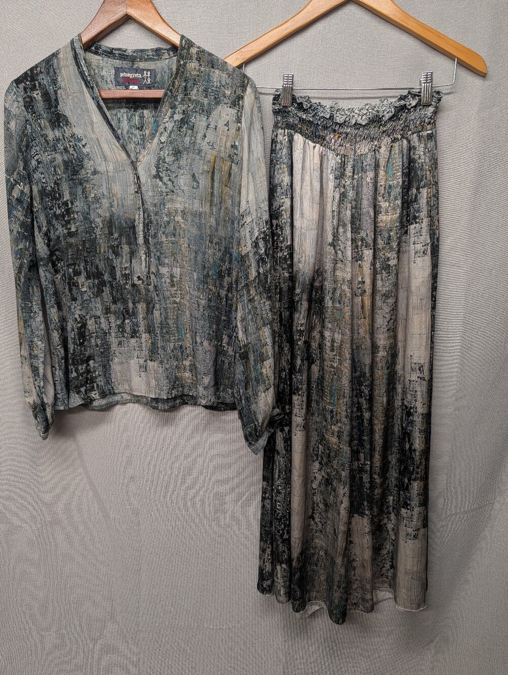 Johnny Was Abstract Wide Leg Palazzo Pants + Long Sleeve Top Set Size XS NWOT